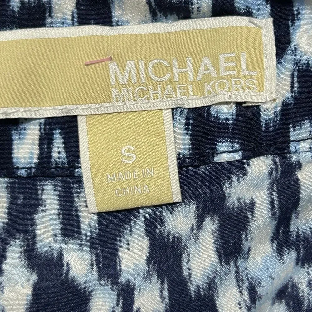 Michael Kors Top Womens S Lace Up Grommet V Neck Sleeveless Blue Abstract Print